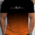 Alphabet Print Gradient Crew Neck Short Sleeve T-shirt For Men, Casual Summer T-Shirt For Daily Wear And Vacation Resorts