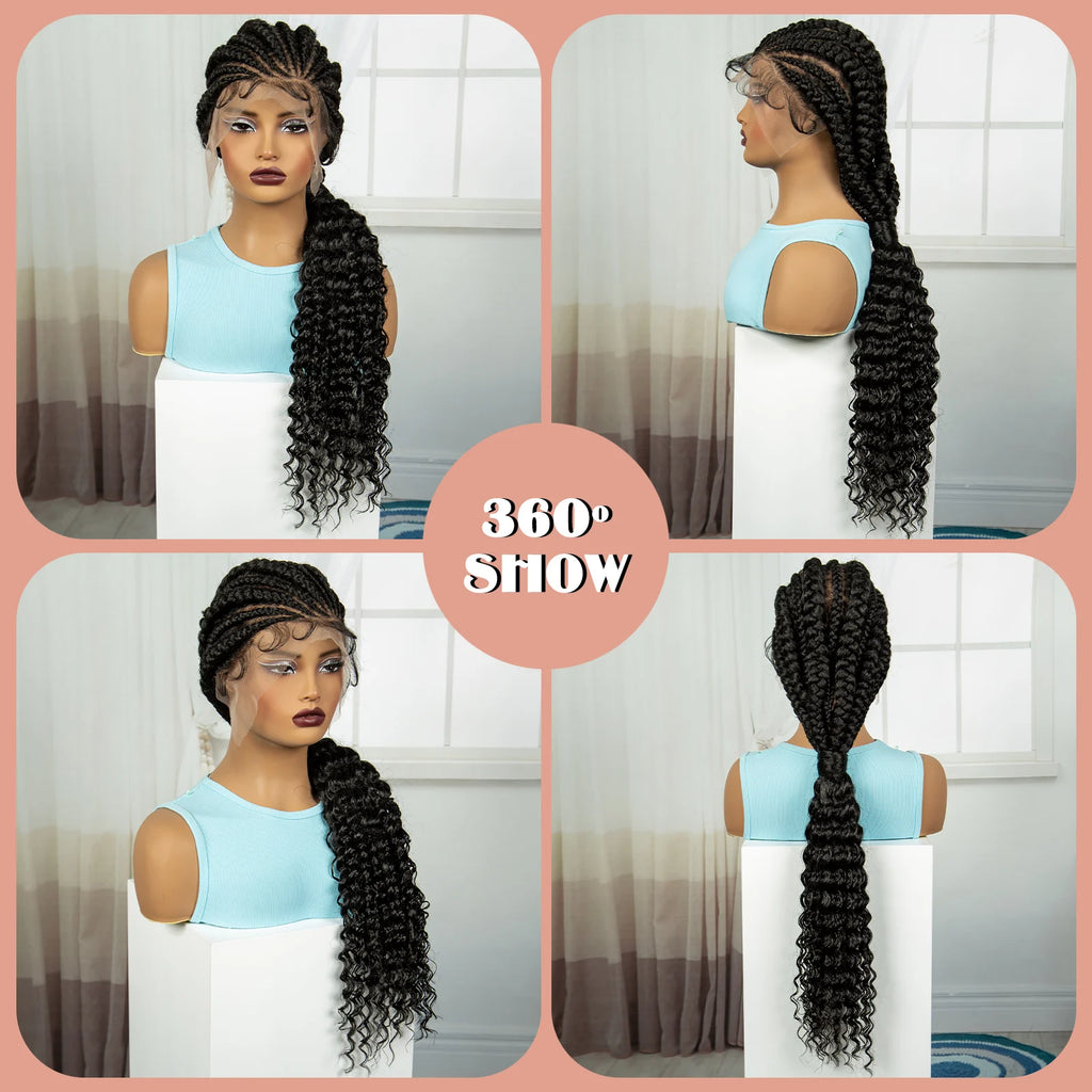 Handmade Cornrow Braided Wigs 30inch Synthetic Full Lace Kontless Braids Wigs Lace Frontal Box Braided Lace Wigs for Black Women