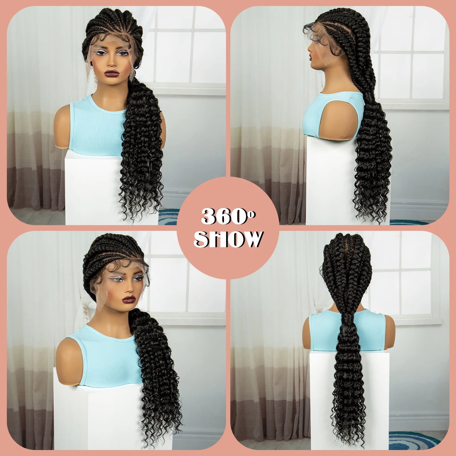 Handmade Cornrow Braided Wigs 30inch Synthetic Full Lace Kontless Braids Wigs Lace Frontal Box Braided Lace Wigs for Black Women