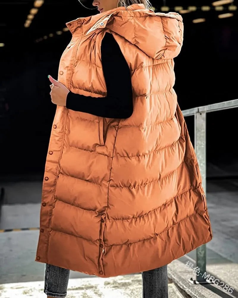 Women Solid Loose Zip Cardigan Parkas 2023 Autumn Winter Parkas Vest Coat Women Sleeveless Hooded Single Breasted Long Vest Coat