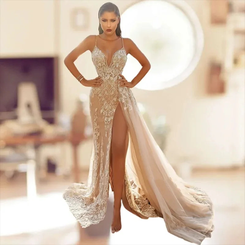 Wedding Party Dress Female Evening Elegant Sexy Deep V Neck Strap Sleeveless Sequined Long Maxi Dresses for Women 2026