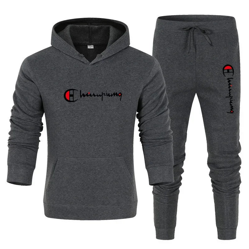 2026 Men's Tracksuit Hooded Sweatshirt+Sweatpants 2 Pcs Sets Sports Suit Casual Jogger Sportswear 2 Piece Male Streetwear Sets