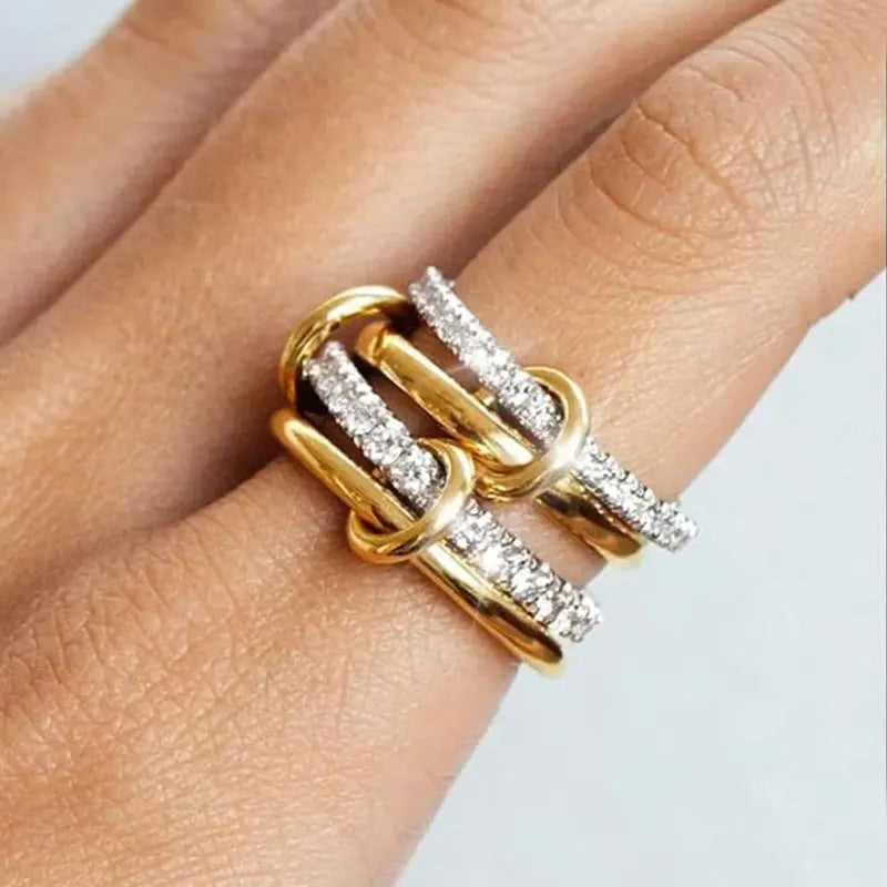 A Niche Two-Color Four-Ring Copper Jewelry Ring, Hypoallergenic, Ins Style, Stacking Artifact, Suitable For Young Wome Jewelry Main image