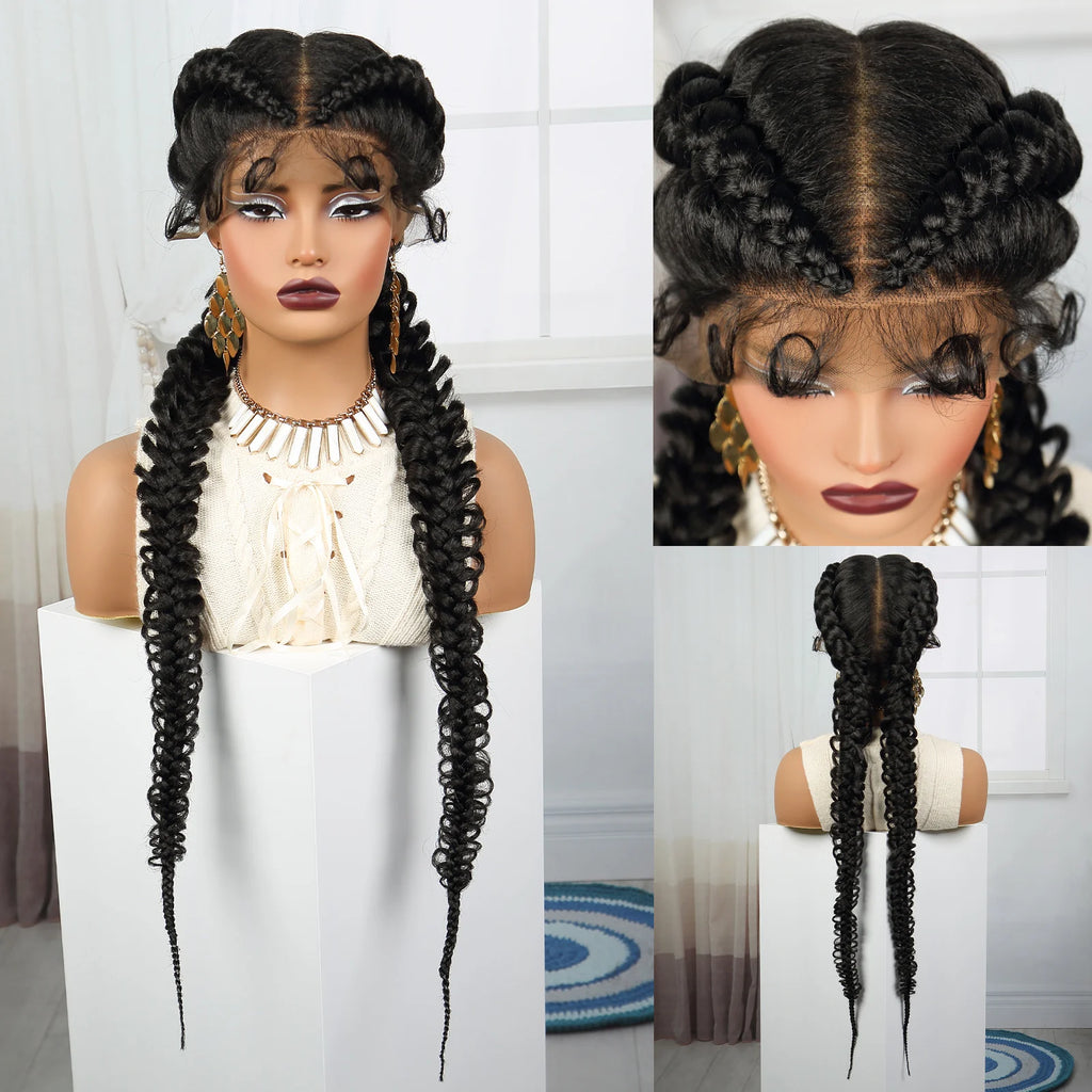 Twist Braided Wigs Synthetic Lace Front Handmade Knotelss Braided Lace Wigs Natural Braidis Wigs with Baby Hair for Black Women
