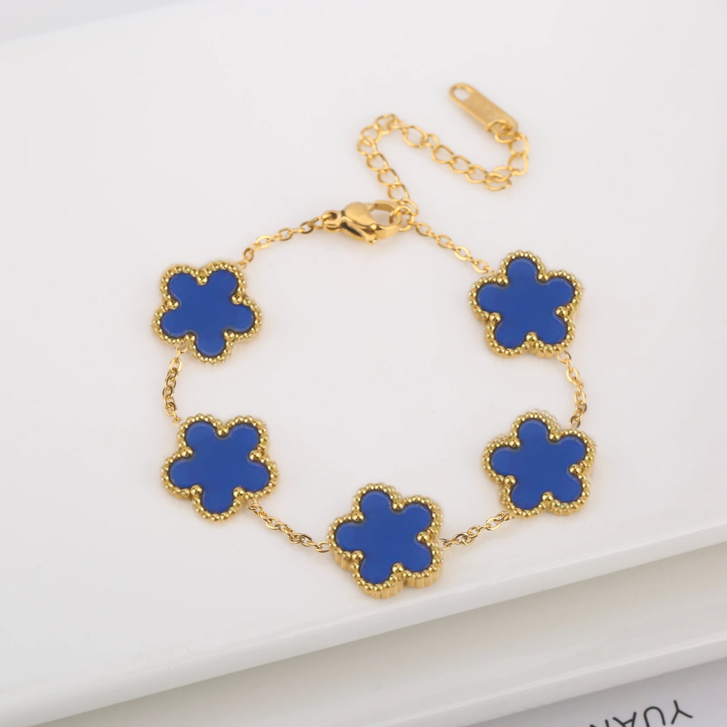 Hot Sale Stainless Steel Laser Five Leaf Flower Petal Adjustable Clover Bracelet Classic for Woman Girl Brand Jewelry Party Gift