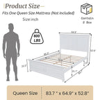 Farmhouse Queen Size Platform Bed for Adults, Solid Wood Platform Beds with Tall Headboard & Footboard, Queen Panel Bed for Bedr
