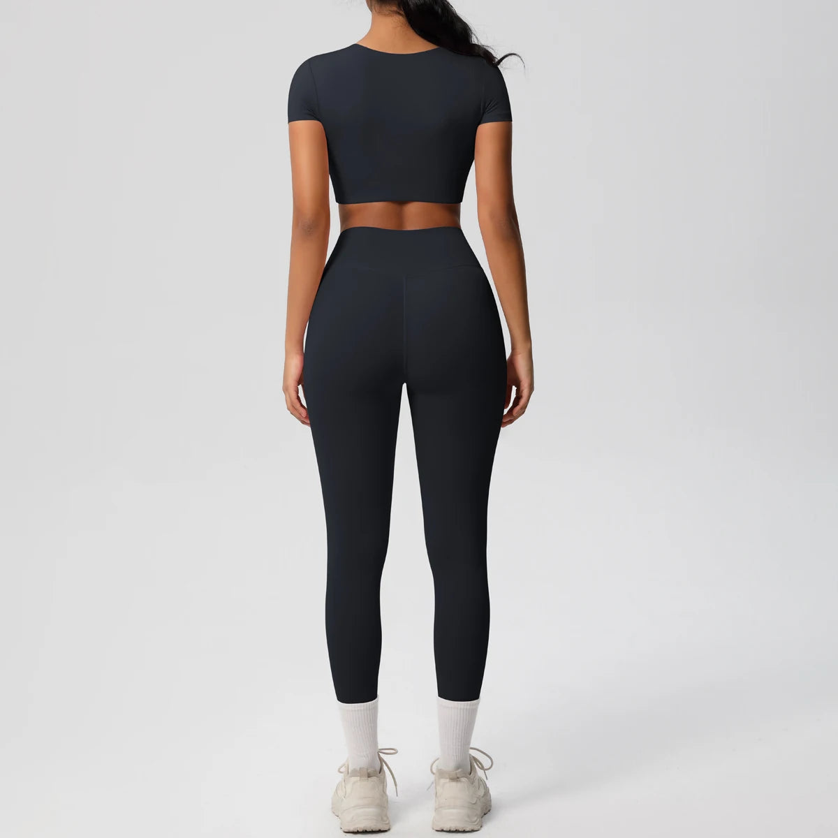 2PCS Woman Gym Sports Yoga Set Knitted Slim Workout Top Short Sleeve Quick Drying Legging Fitness Pants Running Sports Yoga Suit