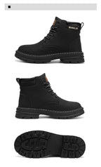 Classic Men High Top Boots High Quality Yellow Leather Boots Fashion Outdoor Sneakers Men Lace Up Non-Slip Ankle Boots for Men