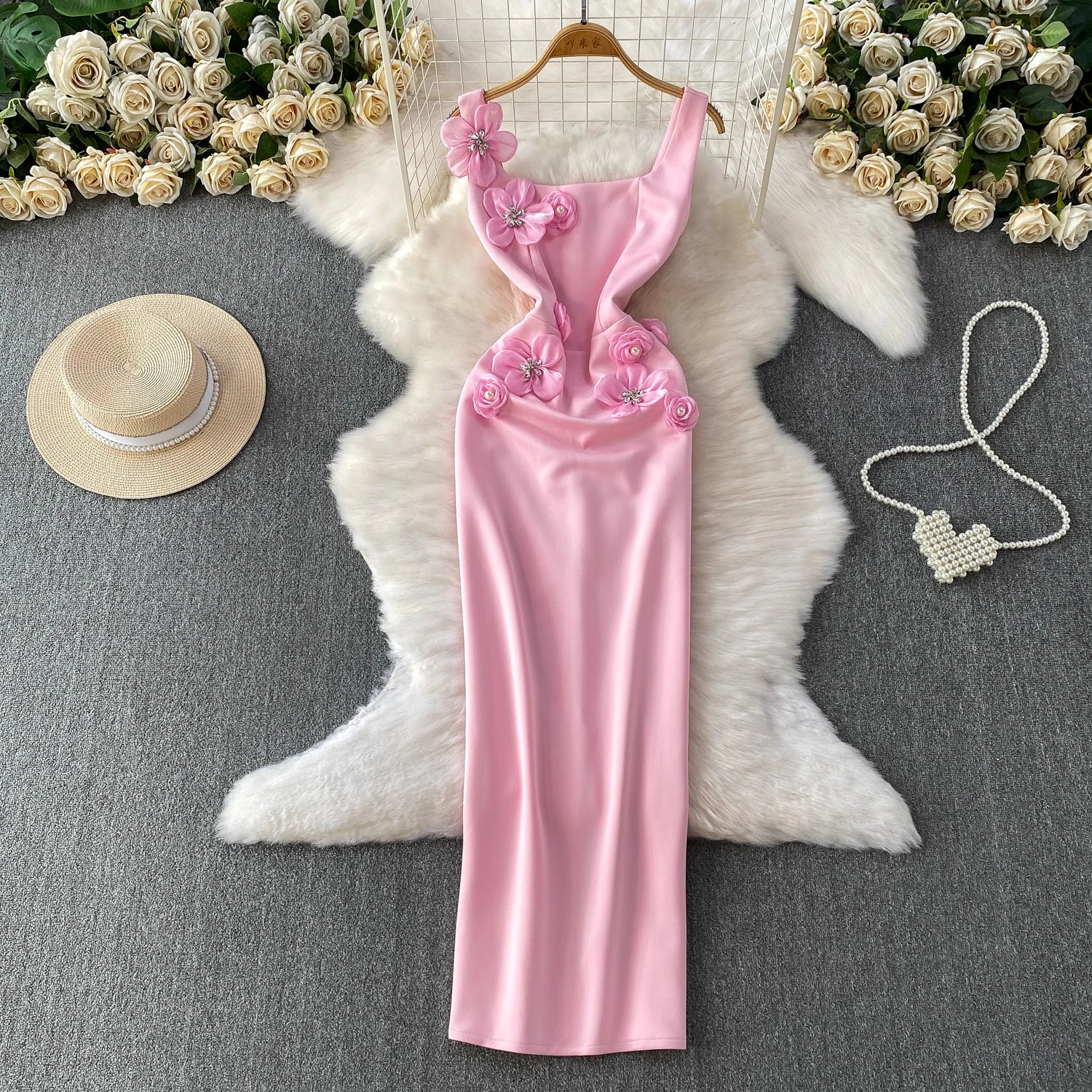 Chic vintage floral Three-dimensional Elegant Fairy korean fashion autumn Sundress women clothing