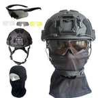 Military Tactical Helmet Set - Multi-Lens Goggles & Full Face Mask, Riot Airsoft CS Protective Gear for Outdoor Sports