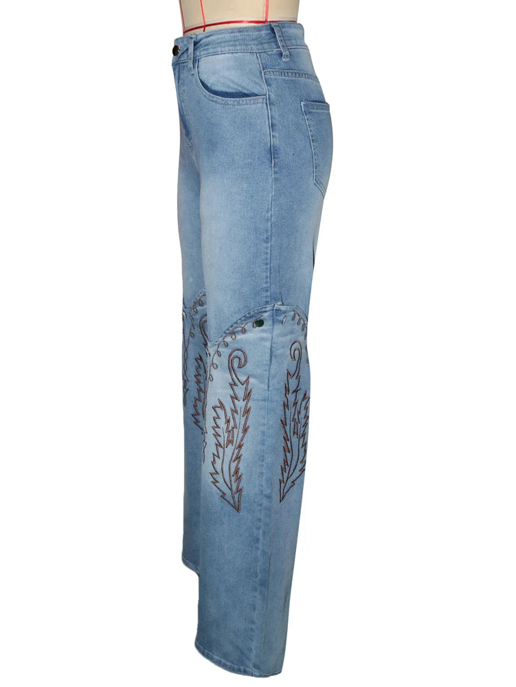 2025 & 2026 Summer Fashion Woman Vintage Embroidery Denim Trousers Casual High Waist Straight Leg Jeans Women Street Clothes Jean Pants