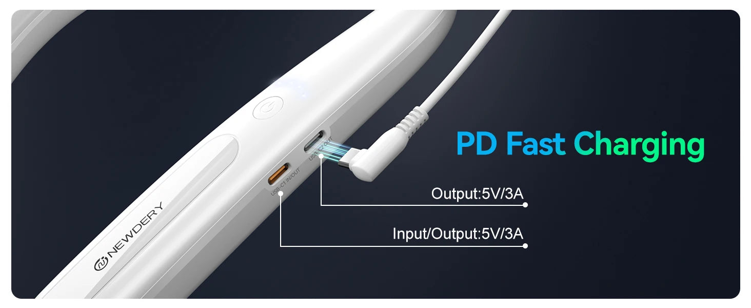 NEWDERY 10000mAh Battery Pack for Meta Quest 3S/3/2/1/Pro/PSVR 2/Pico 4 Pro USB C Portable Charger Hanging Neck Power Bank
