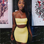 Women's New Sexy Sleeveless Strap Small Tank Top Short Top Fashion Wrinkle Bag Hip Skirt Two Piece Set