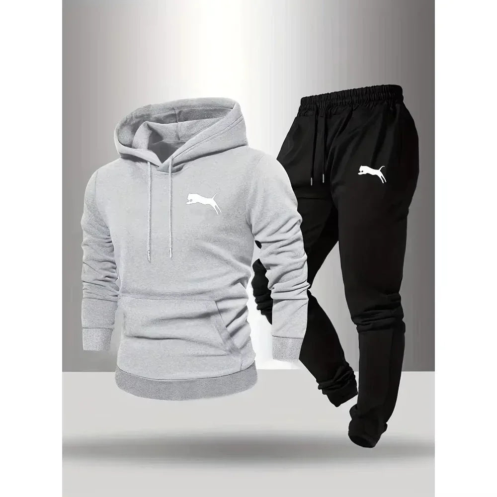 Hot Selling Men's Hooded Sweatshirt Pants Set Casual Tracksuit Streetwear Sportswear Fitness Jogger Outfit 2 Piece Warm Clothing