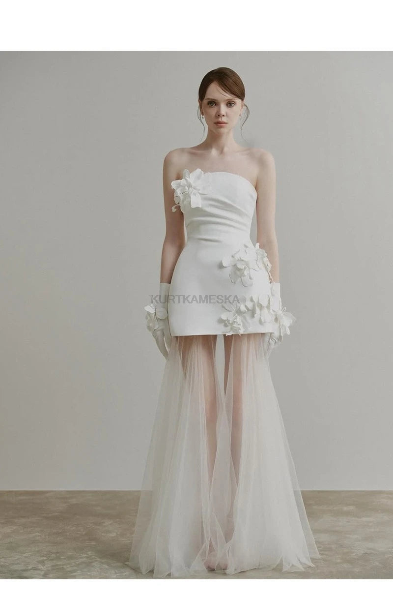Wedding Dresses Sweet Flower Strapless For Women 2026 Satin White Evening Dress Elegant Floor-length Simple Wedding Shooting