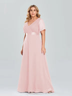 Prom Dresses Plus Size Evening Dresses Long  Elegant A Line V Neck Ruffles Chiffon Formal Wedding Party Dress Robe De Soiree