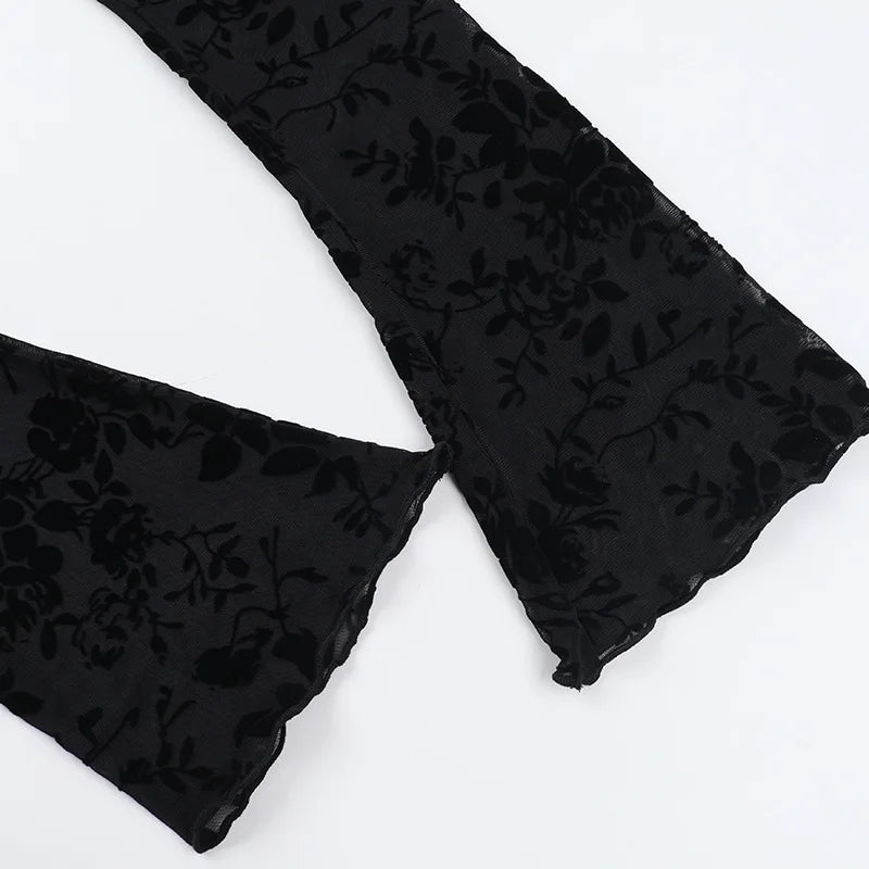 Autumn New Fashionable Chiffon Slim Fit Ruffle Trumpet Sleeve Shirt for Women