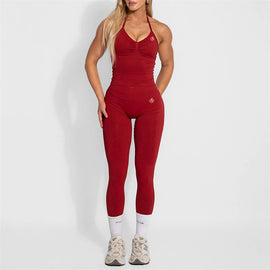 Women's Yoga Set Bum Balance Fitted Halter Tops & Shaping Pants 2pcs Yoga Sportwear Workout Gym Clothing High Waist Leggings Set
