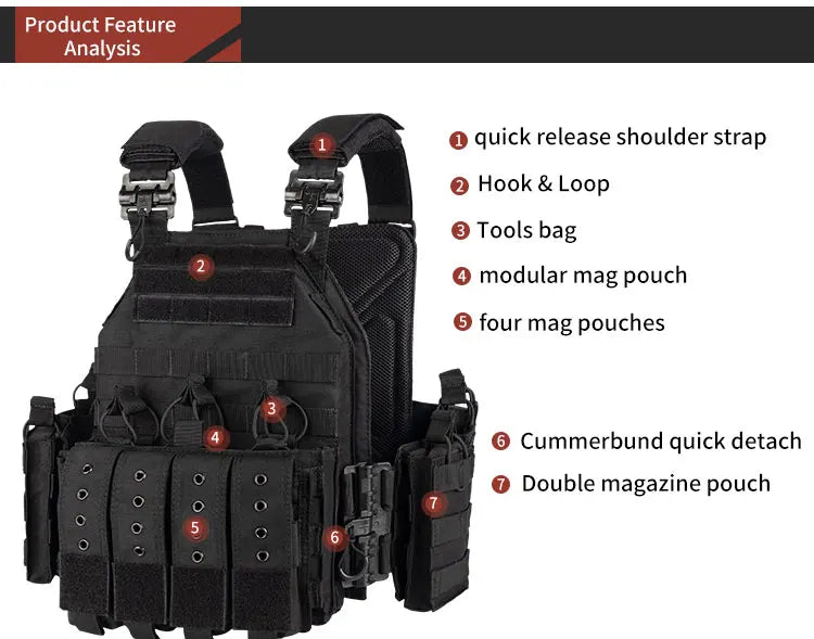 YAKEDA Quick Release 1000D Nylon Tactical Outdoor Vest With Adjustable and Molle System for Airsoft Hunting