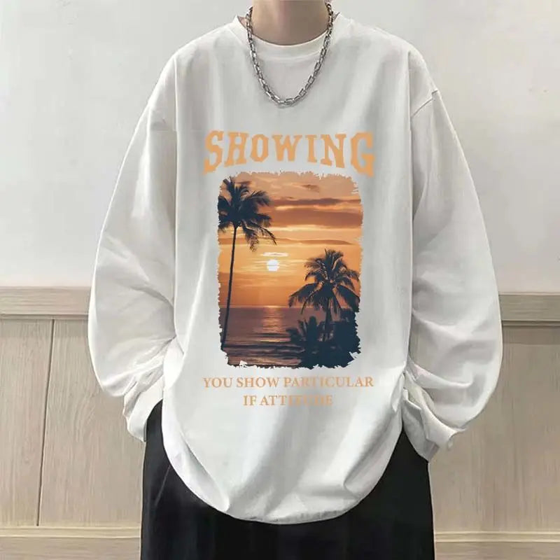 High Street Printing Plus Size Youth Tops Men's Spring Autumn New Trend Long Sleeve Fashion T Shirts Casual Korean Men Clothing Main image