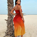 Cikini Sexy Gradient Color Three Piece Swimsuit Mesh Bikinis Set Summer Beach Swimwear Bathing Suit For Women