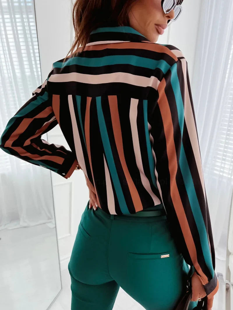 Women Geometric Print Shirt, Spring and Autumn Fashion Long-sleeved Shirts, Camisa Girls Chemise Size S M L XL XXL