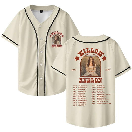 Willow Avalon Tour 2025 Baseball Jersey Hip Hop Shirts Fashion Jersey Casual Baseball Jacket Hip Hop Tshirt Cool Short Sleeve