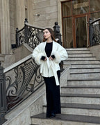 Elegant Lace Up Woolen Short Coat Solid Loose Lapel Furry Belt Long Sleeve Jacket Female 2025 Autumn Winter Lady Chic Cardigan