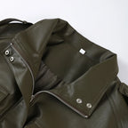 Vintage Zippers Short Leather Jackets Women's Casual Lapel Button Pockets Full Sleeve Coat 2025 Autumn New Lady Chic Streetwear