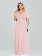 Prom Dresses Plus Size Evening Dresses Long  Elegant A Line V Neck Ruffles Chiffon Formal Wedding Party Dress Robe De Soiree