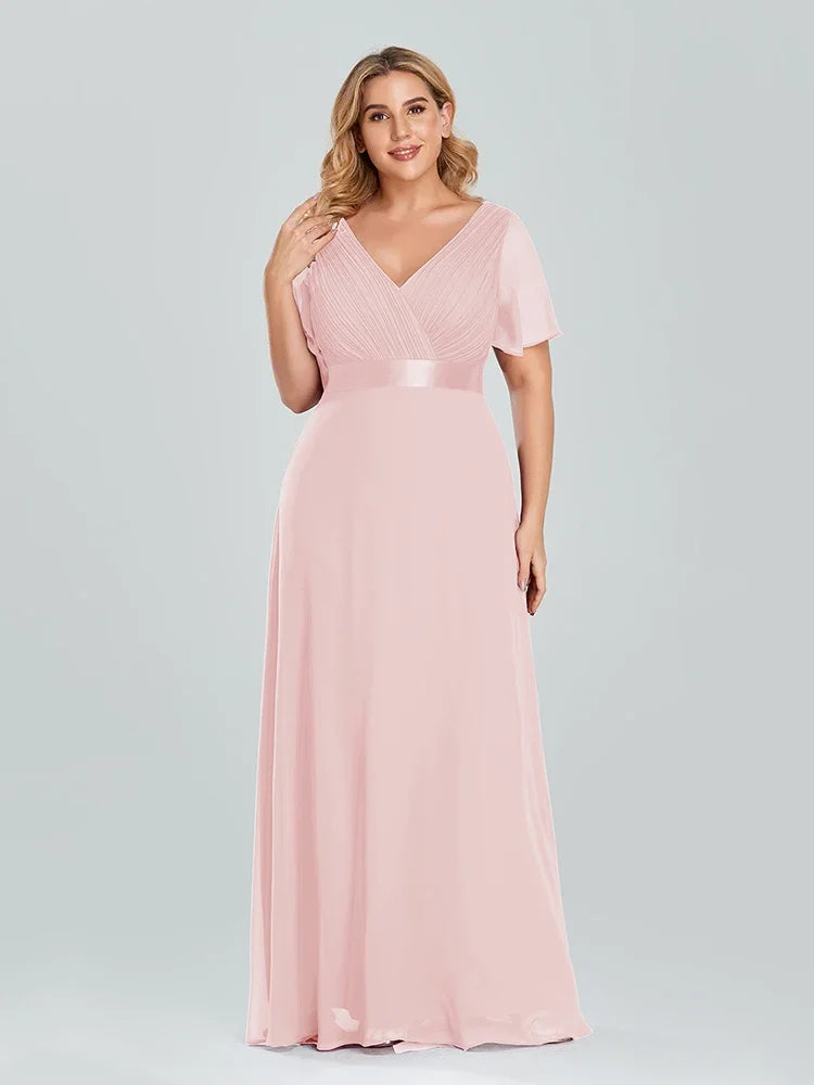 Prom Dresses Plus Size Evening Dresses Long  Elegant A Line V Neck Ruffles Chiffon Formal Wedding Party Dress Robe De Soiree