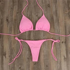 2 Pcs/Set Chic Women Swimwear Pure Colors Simple Quick Dry Backless Bikini Set Sexy Woman Swimsuits For Vacation купальник