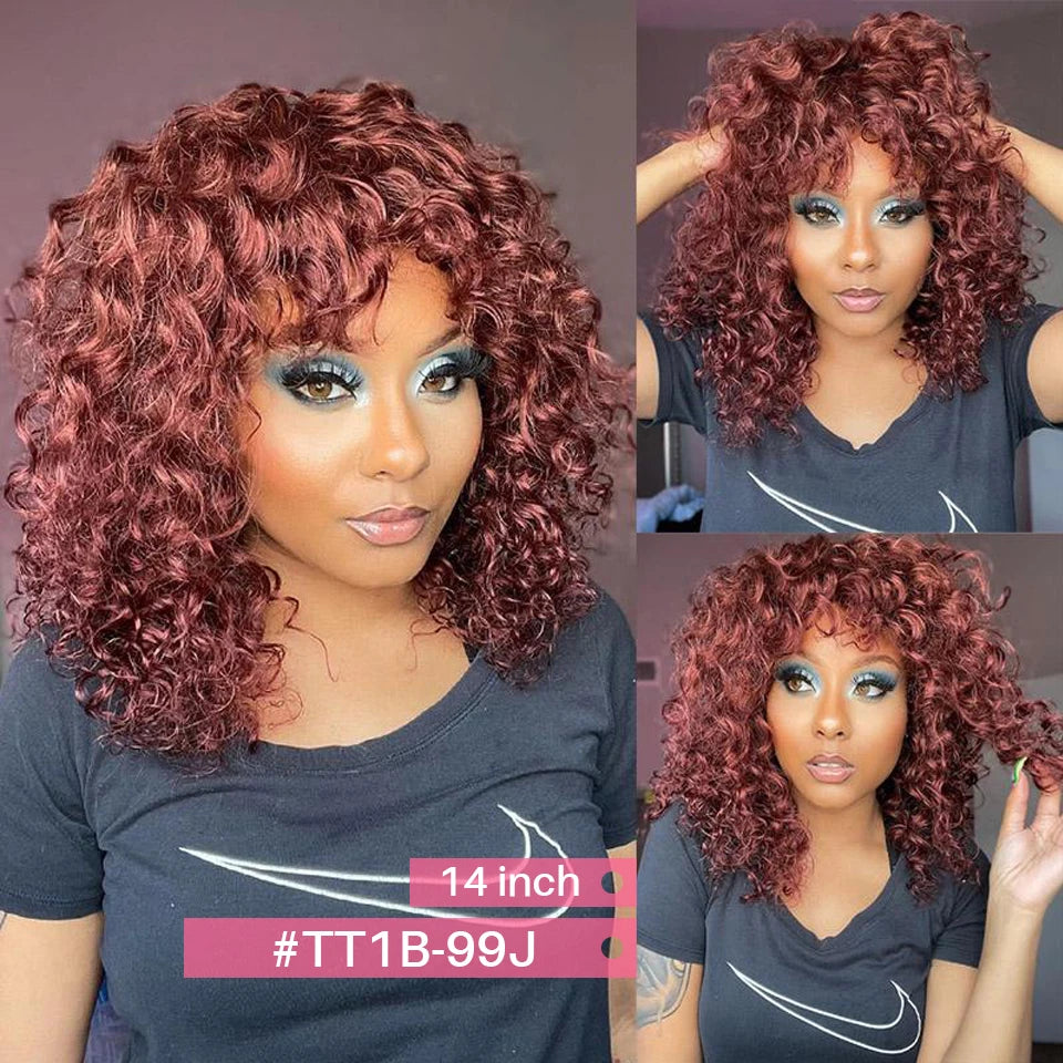 Jerry Curly Short Pixie Bob Cut Human Hair Wigs With Bangs For Women Wear To Go Peruvian Highlight Honey Water Wave Wigs