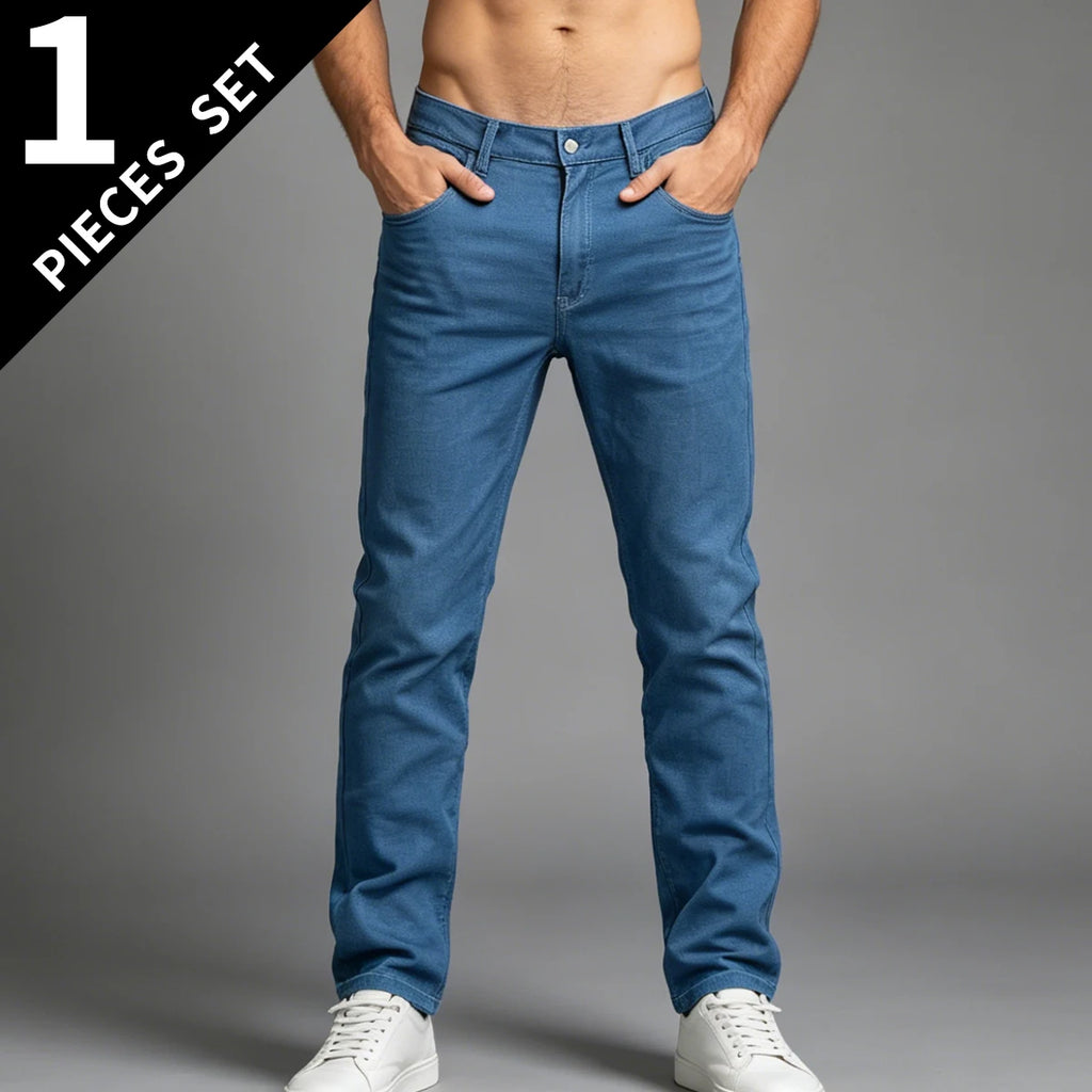 Men's summer slim fit soft blue imitation jeans comfortable casual youth pants outdoor versatile slim fit handsome slim fit pant