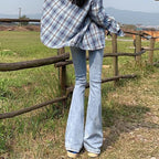 High Waist Flare Jeans - Elastic Bell Bottom Denim Pants