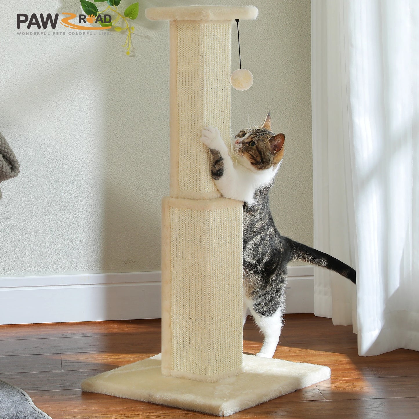 Large Cat Scratching Post for Indoor Cats Adults Ultimate Scratch Post with Woven Sisal Dangling Ball Tall Cat Scratcher Cat Toy