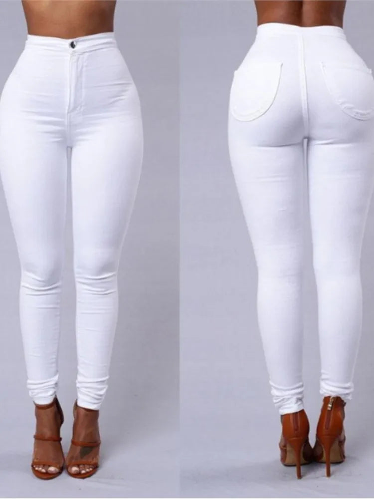 Solid Color Skinny Jeans Woman White Black High Waist Render Jeans Vintage Sexy Long Pants Femme Casual Pencil Pants Denim Jeans Main image