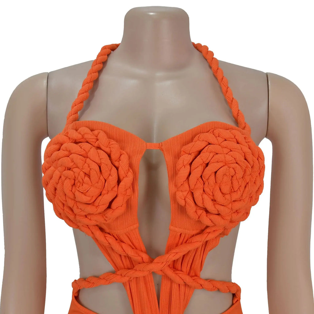 Women's Hollow Out Sleeveless Sexy Knitted Halter Neck Backless Solid Color Dress for Summer 2025
