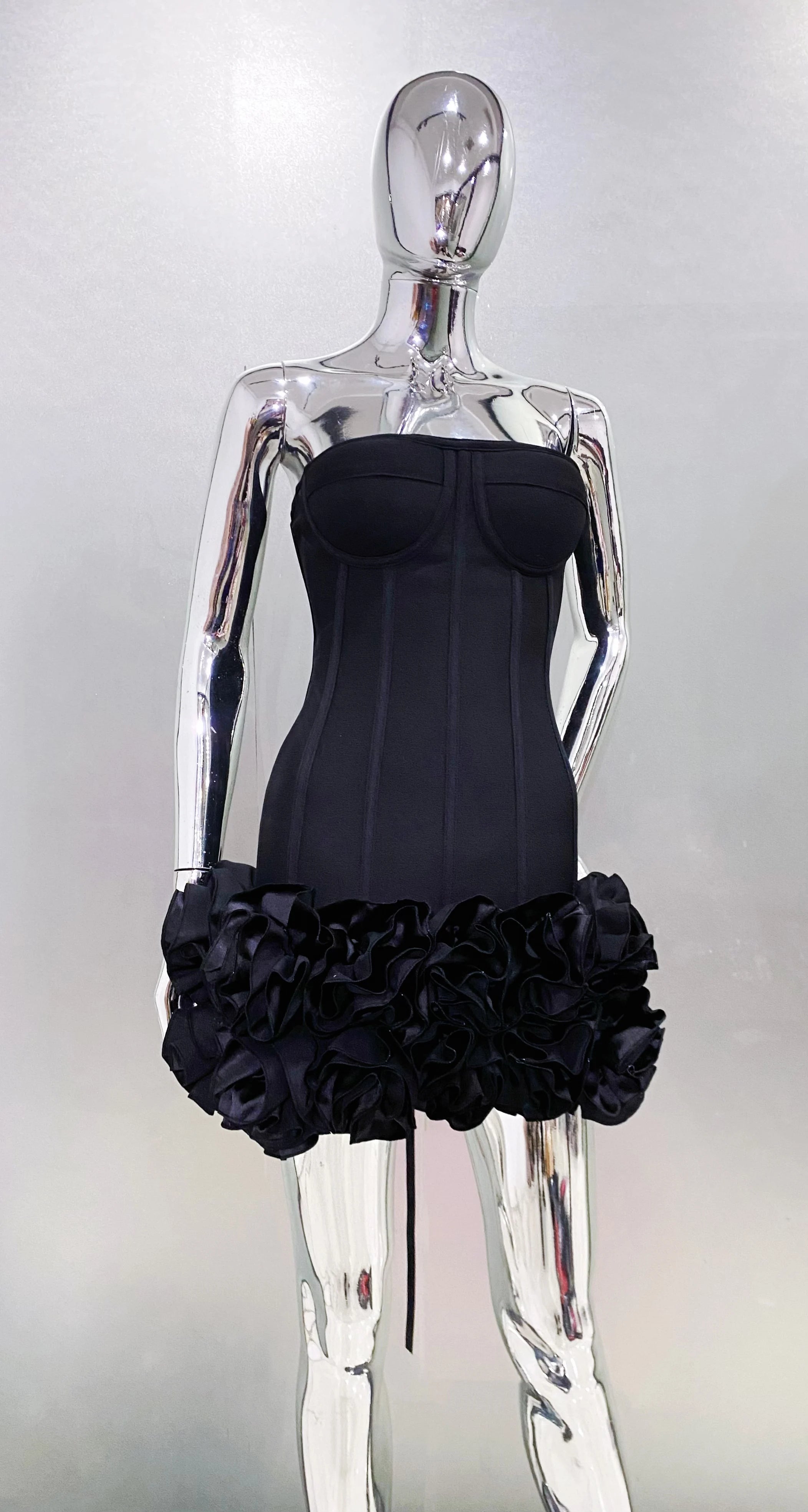 Stereoscopic Flowers Back Laceing Strapless Red Bandage Mini Evening Dress Sweet Woman Birthday Party Dress Performance costume