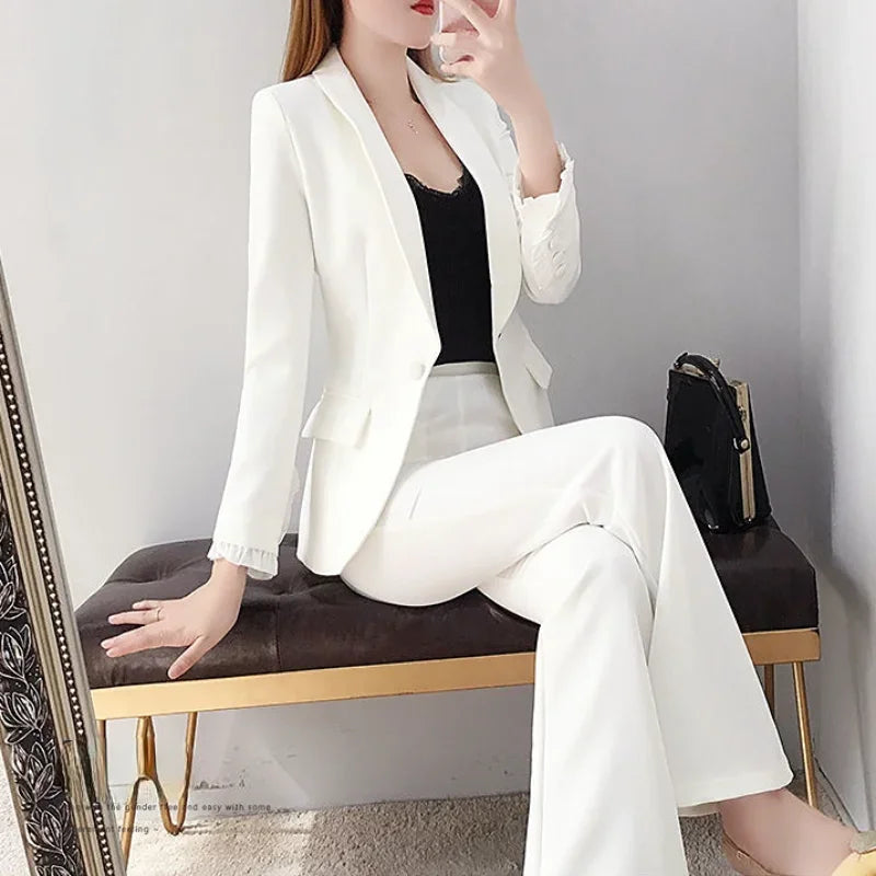 Blazer and White Trouser Suit Professional Womens 2 Pant Sets Two Piece Set Pants for Women Business Wear To Work Outfit Formal