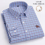 Casual Pure Cotton Oxford Mens Shirts Long Sleeve Embroidery Horse Design Regular Fit Fashion Button Man White Dress Shirt