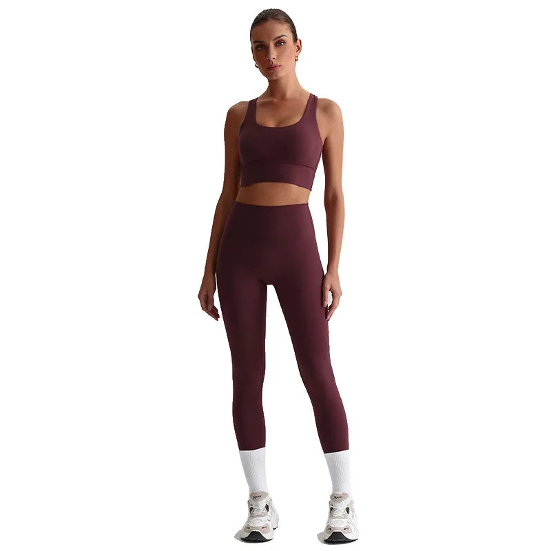 Women's Gym Workout Yoga Outfit Sets Naked feel fabric Beautiful Back Bra outdoor Running Fitness Butt-lifting Yoga Pants Suit