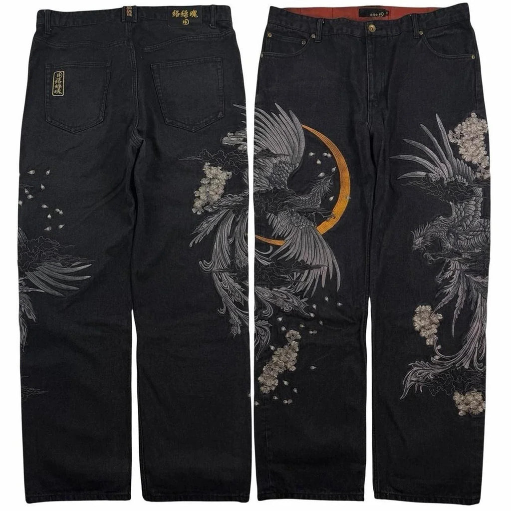 American Japanese Retro Selvedge Jeans Man Y2K High-end Brand Natural Indigo Dip Dyeing Harajuku Mopping Pants