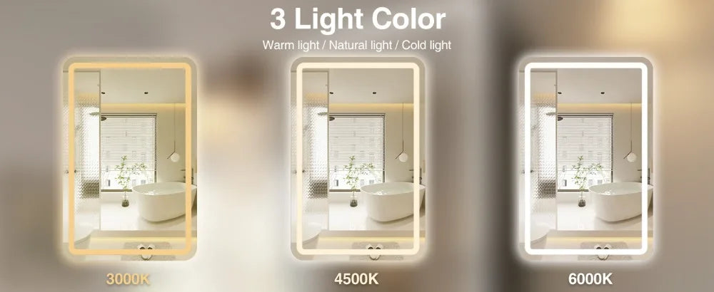 LED Bathroom Mirror Cabinet 3-Tier Storage Detachable Shelves Color Dimmable Defogging Wall Mounted Cabinet Bathroom Furniture
