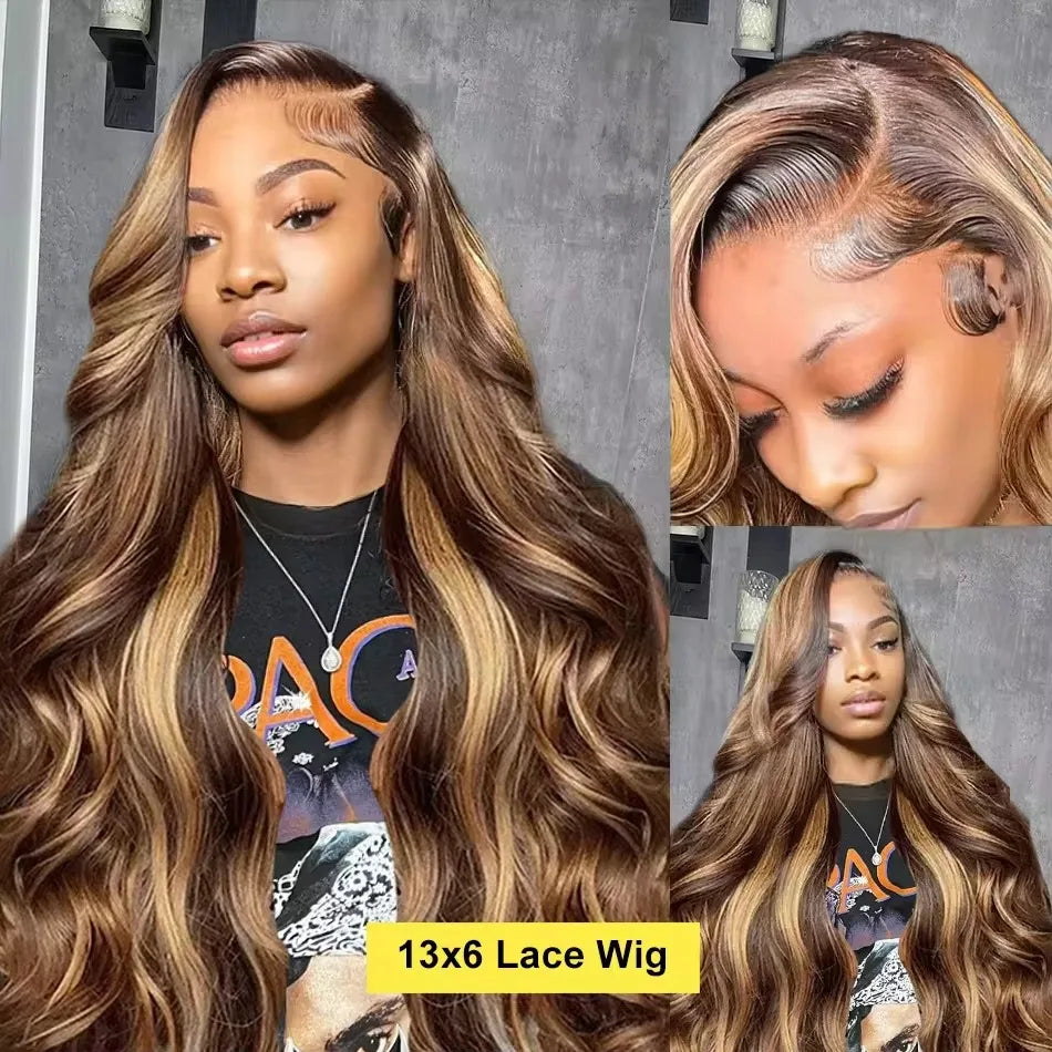 P4/27 13x6 Glueless Highlight Hd Lace Frontal Wig Human Hair Ombre Colored Honey Blonde Human Hair Wigs Body Wave For Women 5x5