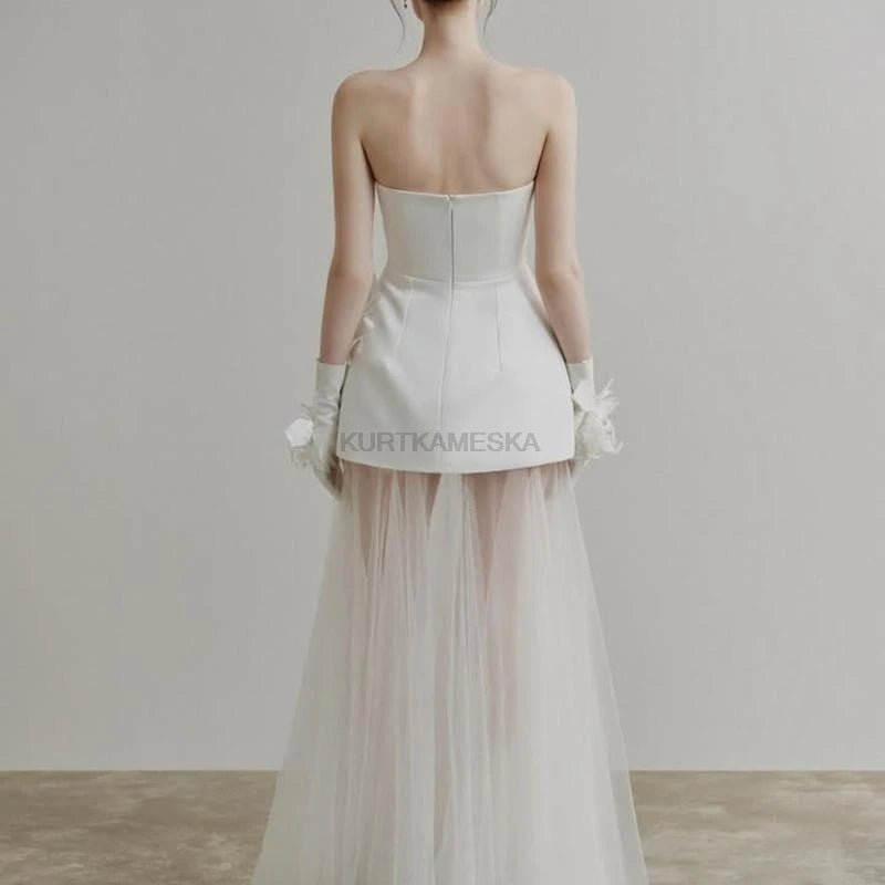 Wedding Dresses Sweet Flower Strapless For Women 2026 Satin White Evening Dress Elegant Floor-length Simple Wedding Shooting