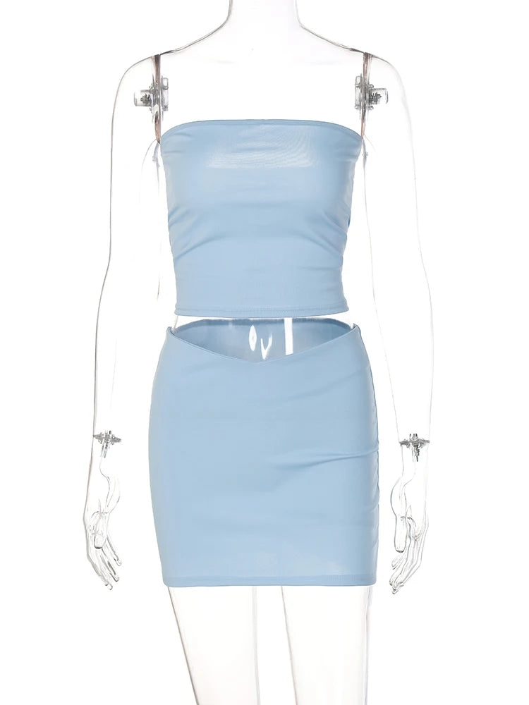 Dulzura Women 2026 Spring Tube Tops Mini Skirts Party Club Two Piece Matching Sets Vacation Outfits Wholesale Items For Business