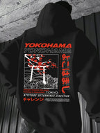 Men's autumn and winter casual fashion loose Tokyo pattern printed long sleeved hooded sweatshirt warm pullover