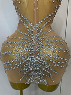 STOCK Sparkly Rhinestones Sexy Mesh See Through Dress Party Evening Prom Celebrate Birthday Dress Singer Dancer Show Stage Wear