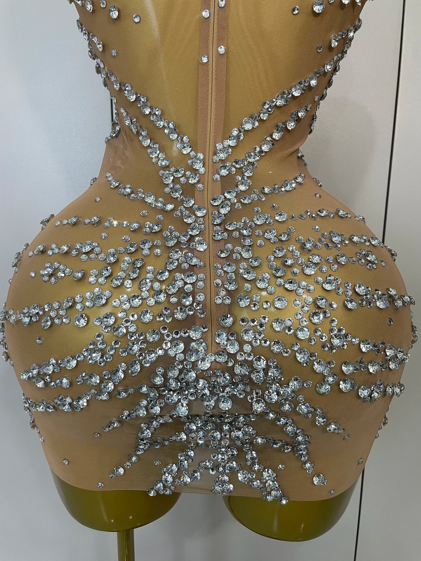 STOCK Sparkly Rhinestones Sexy Mesh See Through Dress Party Evening Prom Celebrate Birthday Dress Singer Dancer Show Stage Wear